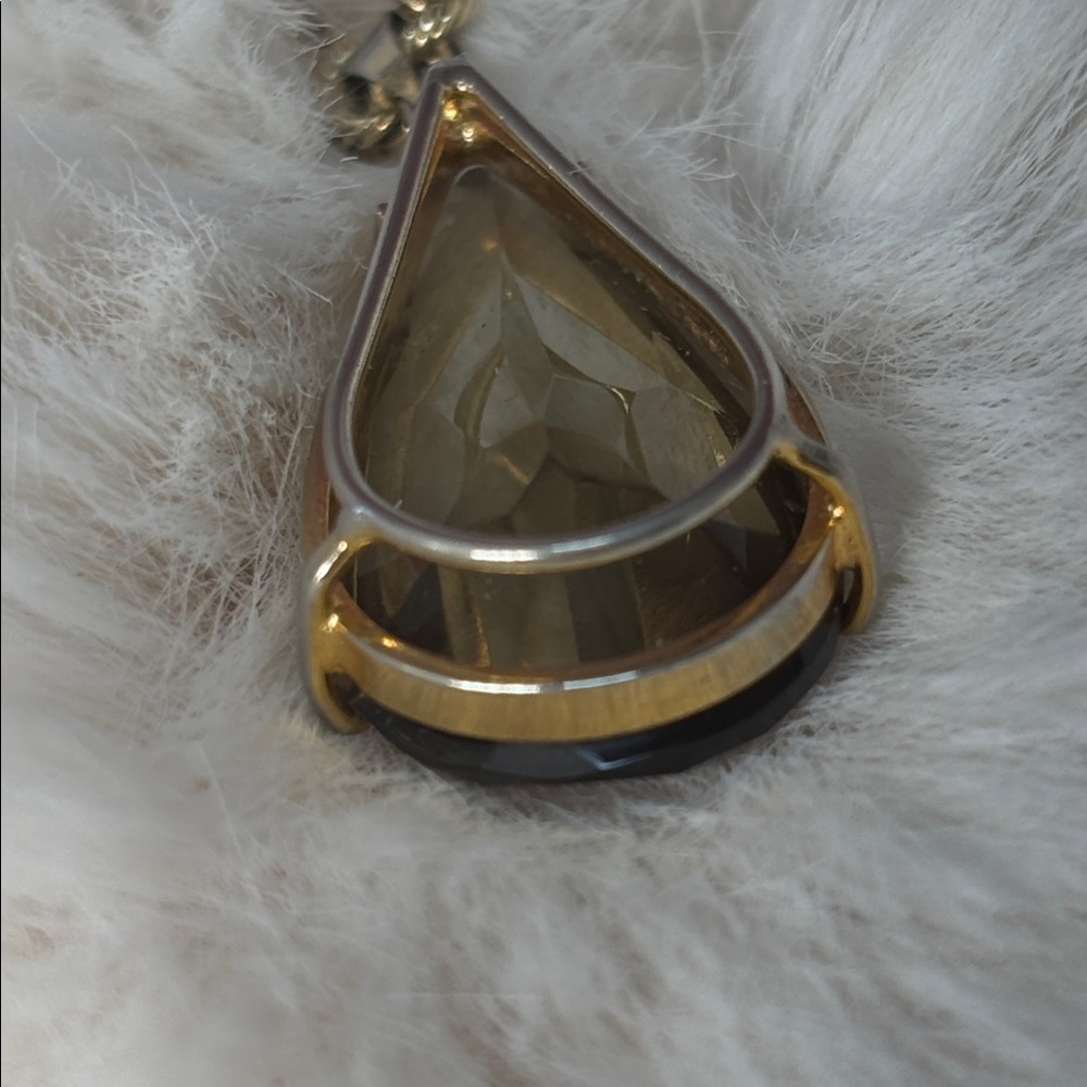 Vintage Teardrop Shaped Genuine 14K Gold Filled Smoky Topaz Pendant - Picture 11 of 15